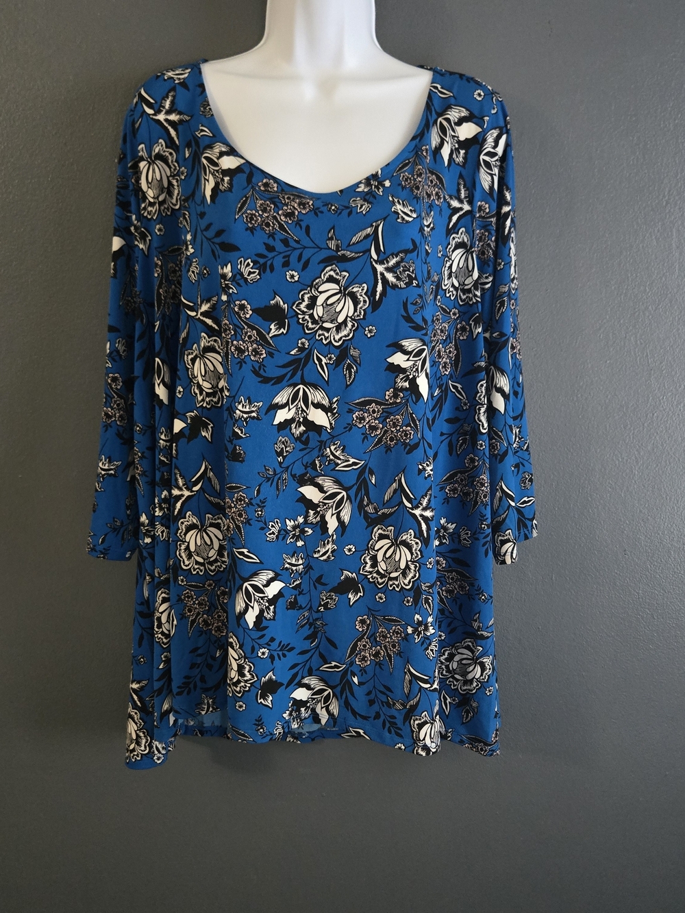 Liz Claiborne Bright Blue Maximalist Floral Boho Chic Scoop Neck Blouse 1X